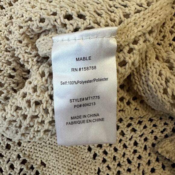 MABLE Sweater Beige Stars Crochet Knit Pullover Relaxed Hi-Lo Boho - Picture 7 of 9